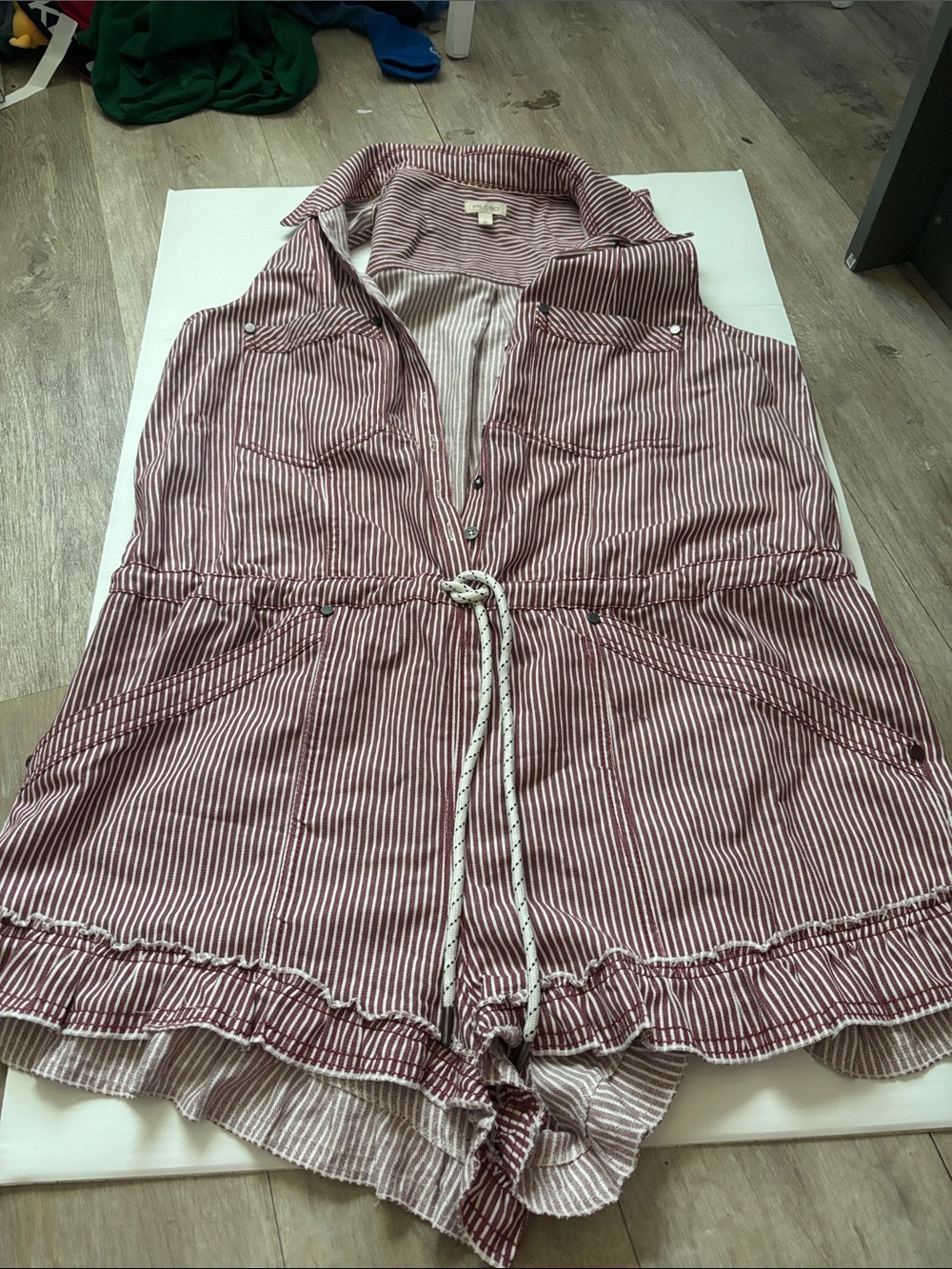 Anthropologie Pilcro Red and White Striped Cotton Romper with Drawstring Waist - Picture 1 of 5